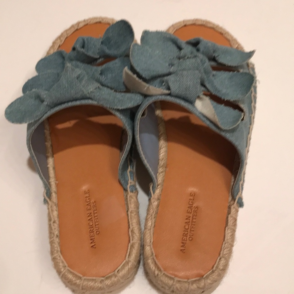 NWT American eagle denim bow wedge sandals 7 - Picture 5 of 12